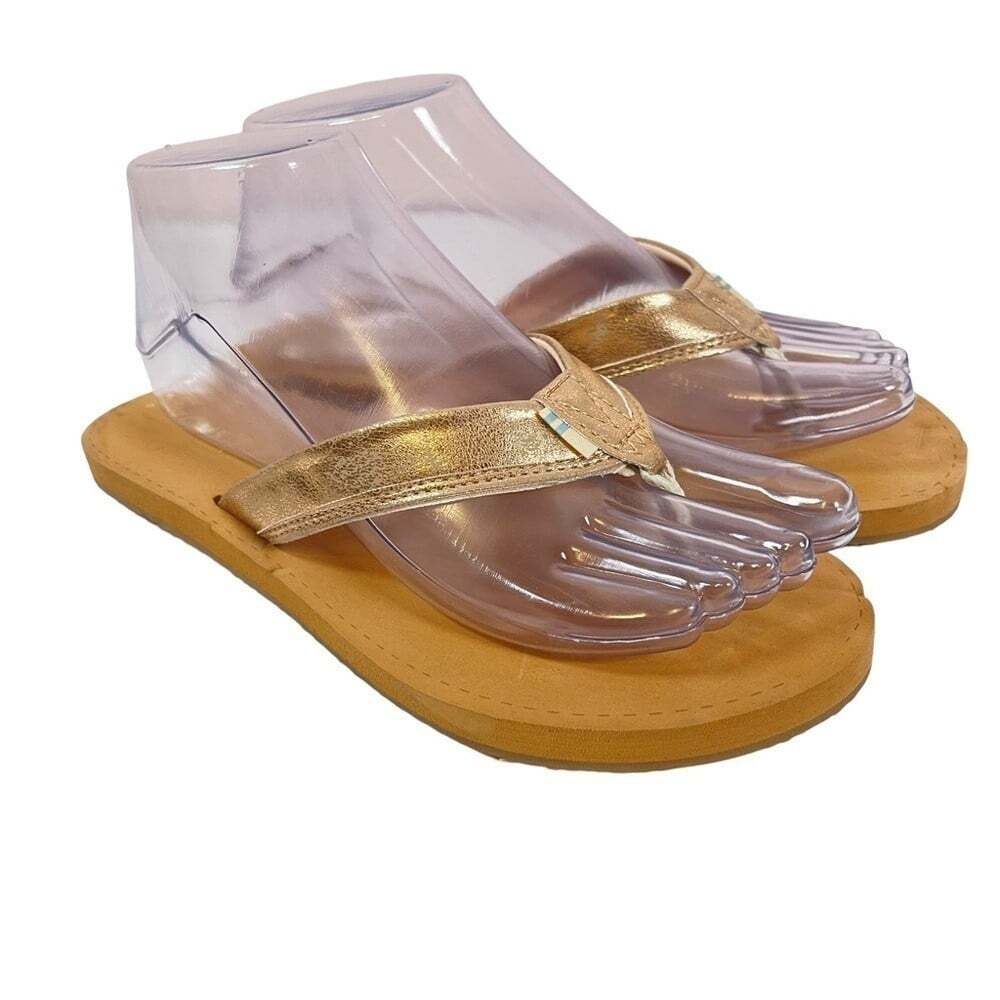 TOMS Gabi Champagne Shimmer Strap Thong Flip Flop Sandals Womens Size 6